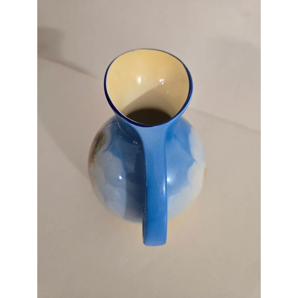 Vintage Falcon Ware England Cottage Scene Blue Ceramic Pitcher Jug 5030‎